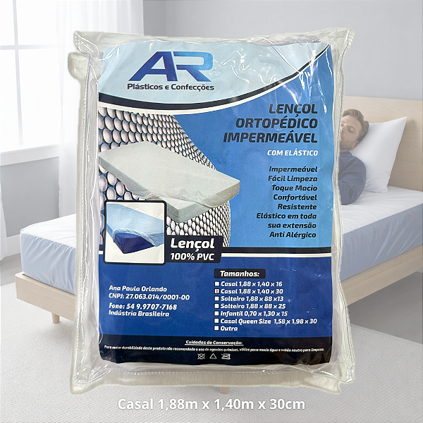 Lençol Ortopédico Impermeável com Elástico | 1,88m X 1,40m X 0,30cm | 100% PVC - Casal