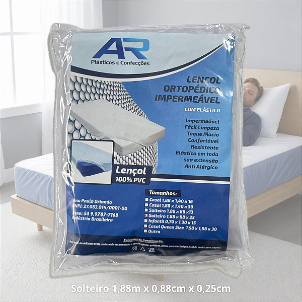 Lençol Ortopédico Impermeável com Elástico | 1,88m X 0,88cm X 0,25cm | 100% PVC - Solteiro