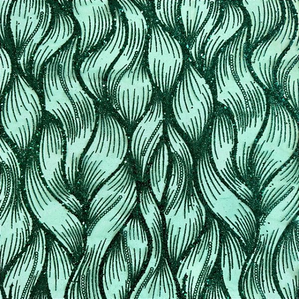 Tecido Tule Glitter Arabesco Ondulado | 1,50m - 100% Poliamida | Verde