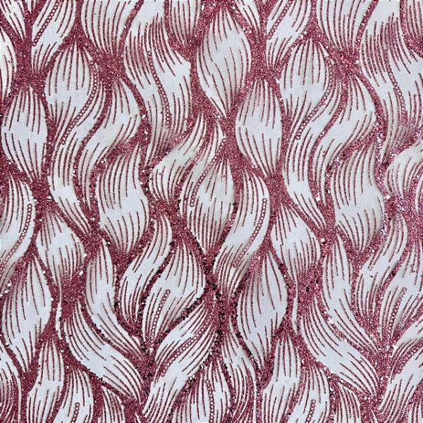 Tecido Tule Glitter Arabesco Ondulado | 1,50m - 100% Poliamida | Rose