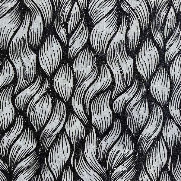 o Tule Glitter Arabesco Ondulado | 1,50m - 100% Poliamida | Preto