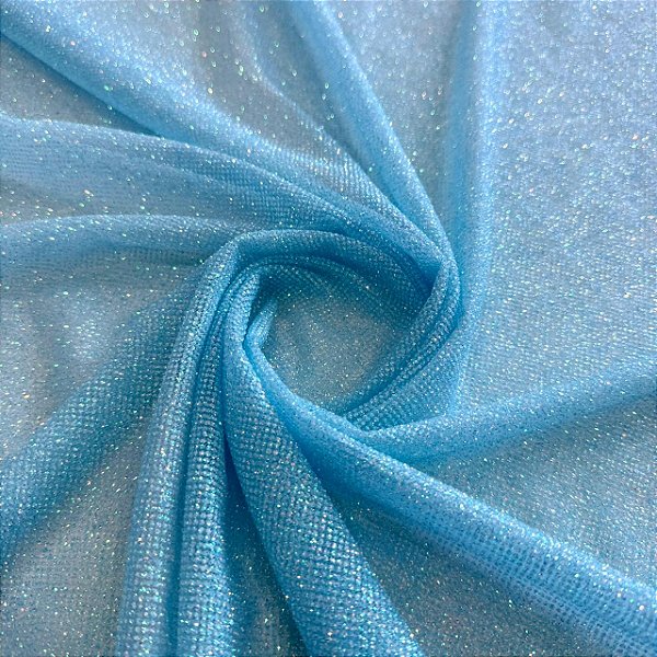 Tecido Tule com Glitter Mágico Holográfico | 1,50m - 100% Poliamida | Azul Bebê