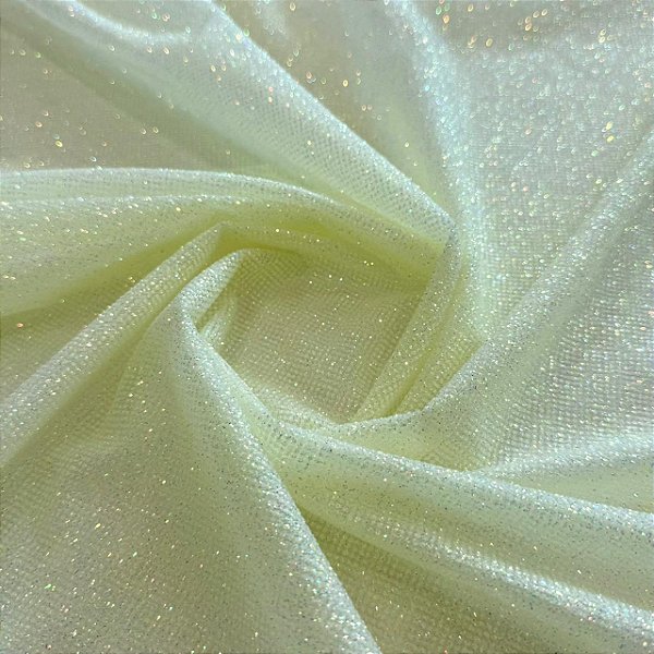 Tecido Tule com Glitter Mágico Holográfico | 1,50m - 100% Poliamida | Amarelo Bebê