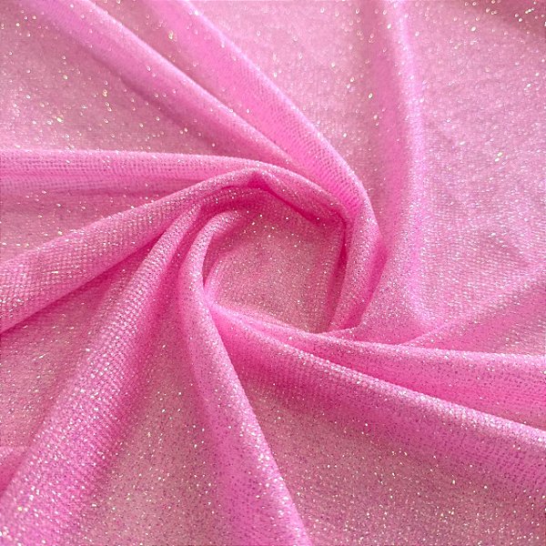 Tecido Tule com Glitter Mágico Holográfico | 1,50m - 100% Poliamida | Rosa