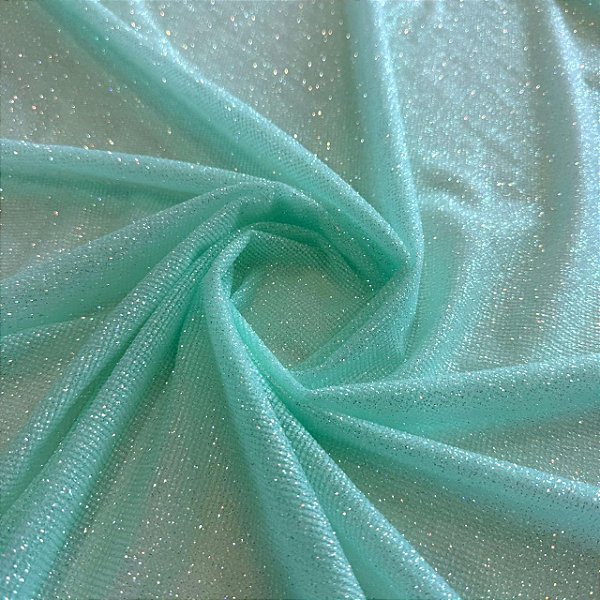 Tecido Tule com Glitter Mágico Holográfico | 1,50m - 100% Poliamida | Verde Água
