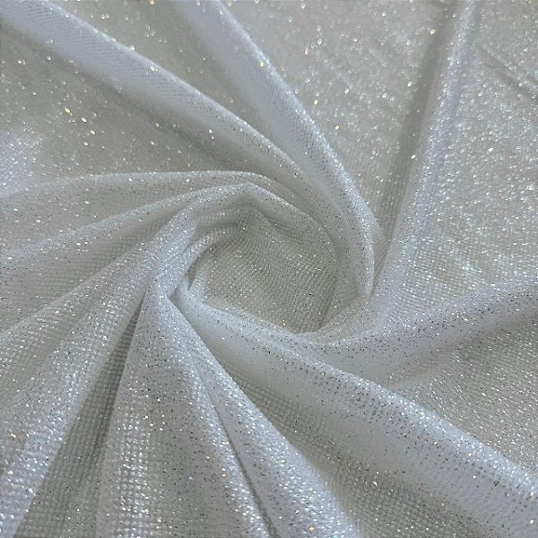 Tecido Tule com Glitter Mágico Holográfico | 1,50m - 100% Poliamida | Branco