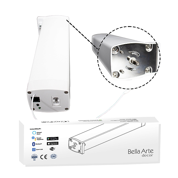 Motor WiFi Para Cortina Trilho Motorizado Automático Branco Silencioso
