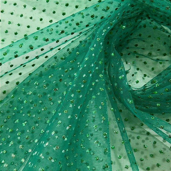 Tule Glitter Constelação Pontilhada - 1,50m - Verde Esmeralda