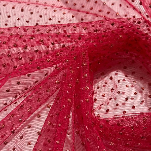 Tule Glitter Constelação Pontilhada - 1,50m - Vermelho