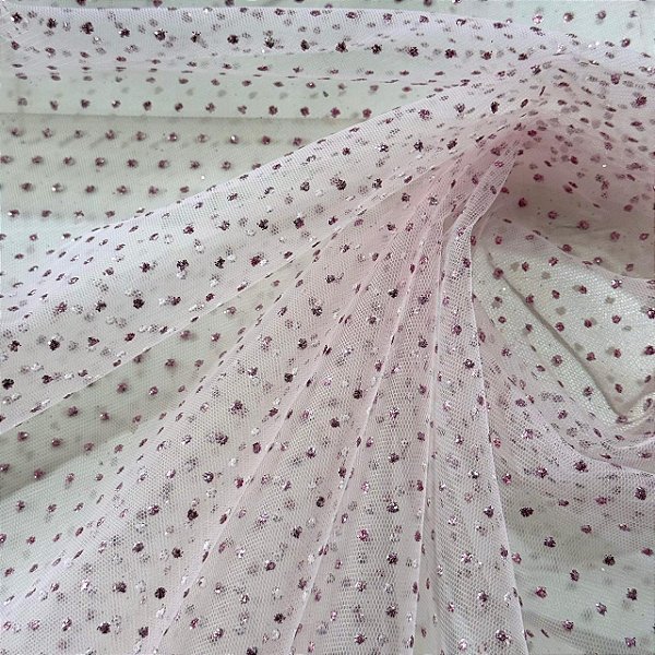 Tule Glitter Constelação Pontilhada - 1,50m - Rosa