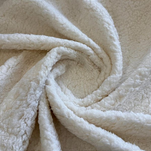 Tecido Carapinha Pele de Carneiro Teddy Sherpa Pelúcia Lã 1m X 1,60m | Off White