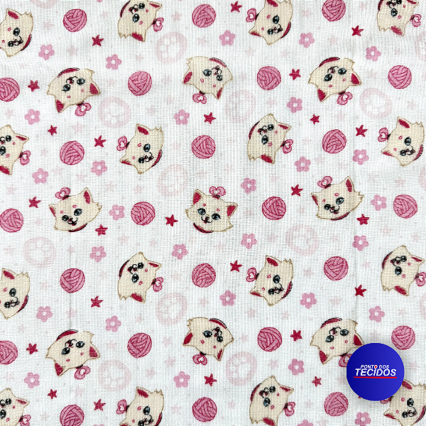Tecido Fralda 100% Algodão Dupla Dohler - 0,75cm X 0,70cm - Gatinha Baby 01