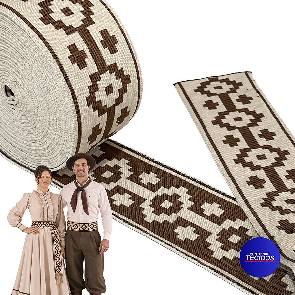 Faixa Pampa Gaúcha e Campeira Guarda Pampa - 10cm - Marrom Com Bege