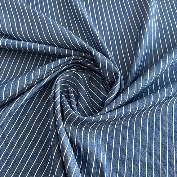 Tecido Sarja Stonada Listrada com Elastano | 1,50m | Azul