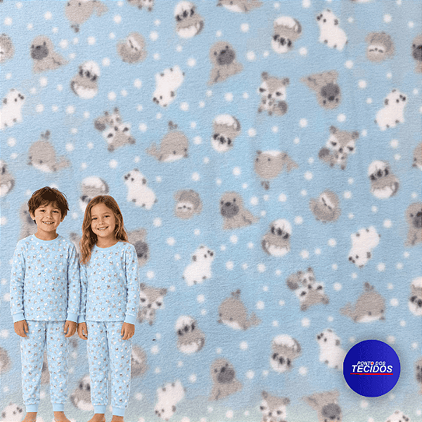 Tecido Microsoft Pettenati Estampado Antialérgico - 1m X 1,63m - Animais Azul