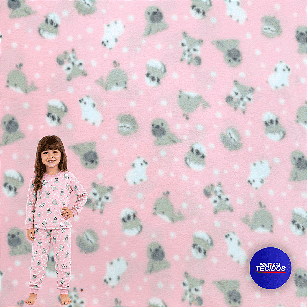 Tecido Microsoft Pettenati Estampado Antialérgico - 1m X 1,63m - Animais Rosa