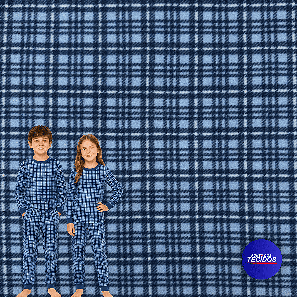 Tecido Microsoft Pettenati Estampado Antialérgico - 1m X 1,63m - Xadrez Azul 04555G