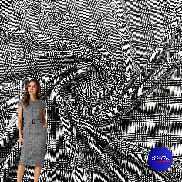 Tecido Malha Alfaiataria Classic Jacquard Flanel – Estruturado, Flanelado e com Elastano - 1m X 1,50m - Xadrez Listrado