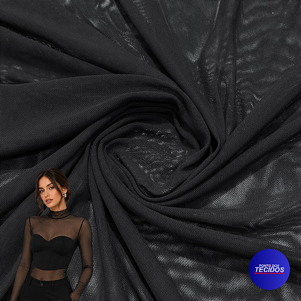 Tecido Tule com Elastano New – Transparente, Flexível e Confortável | 1m X 1,50m | Preto 310