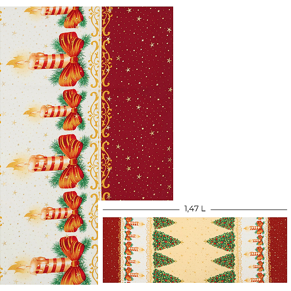 Tecido Oxford Estampado Natalino Gotas de Estrela 1m X 1,47 - Árvores e Velas 024
