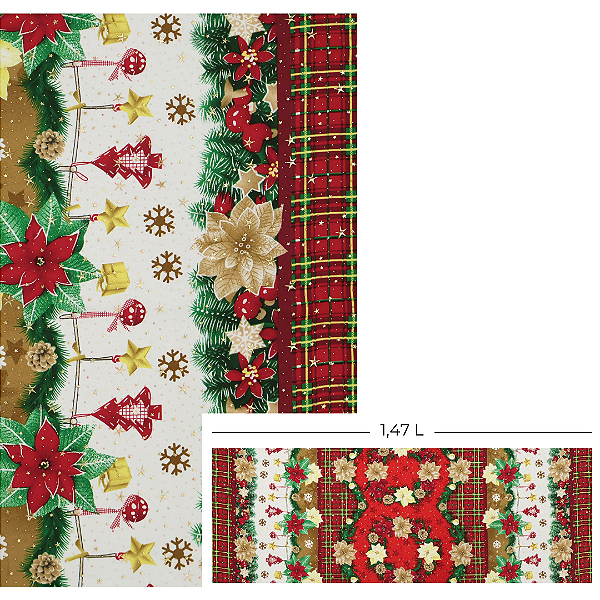 Tecido Oxford Estampado Natalino Gotas de Estrela 1m X 1,47 - Flores Douradas e Xadrez 031