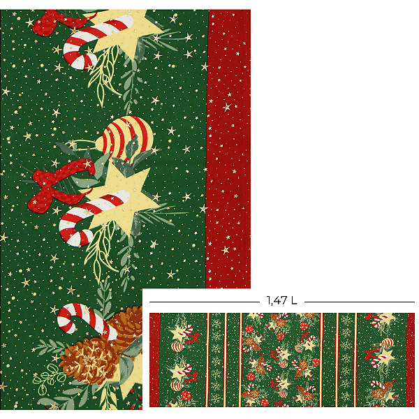 Tecido Oxford Estampado Natalino Gotas de Estrela 1m X 1,47 - Pinhas e Bengalas 150