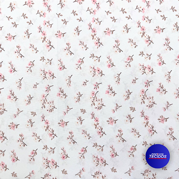 Tecido Oxfordine Estampado Floral digital - 1,50m - Branco