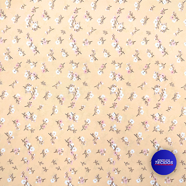 Tecido Oxfordine Estampado Floral digital - 1,50m - Creme