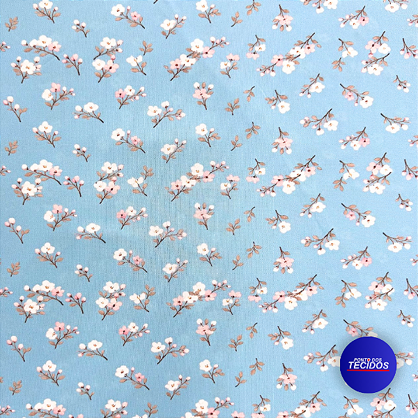 Tecido Oxfordine Estampado Floral digital - 1,50m - Azul
