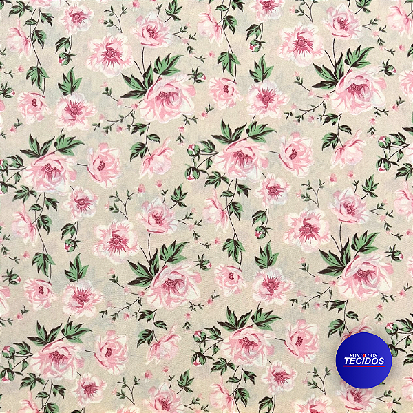 Tecido Oxford Estampado | 1m X 1,47 | Floral Rosas Fundo Bege HO3357-3