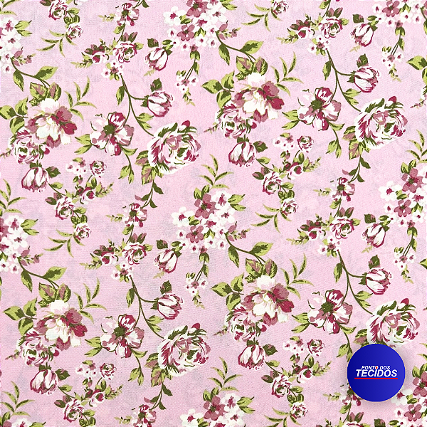Tecido Oxford Estampado | 1m X 1,47 | Floral Rosas Fundo Rosa HO3916-2