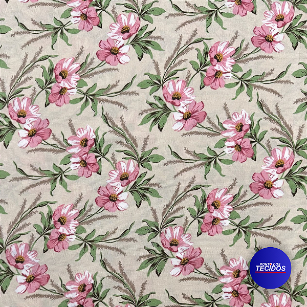 Tecido Oxford Estampado | 1m X 1,47 | Floral Margaridas Rosa HO4339-1