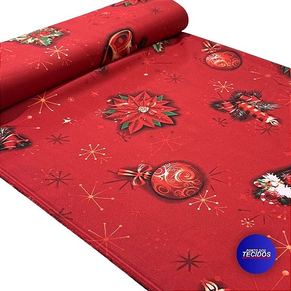 Tecido Oxford Estampado Natalino | 1,47 | Enfeites de Natal Vermelho HO4114-2