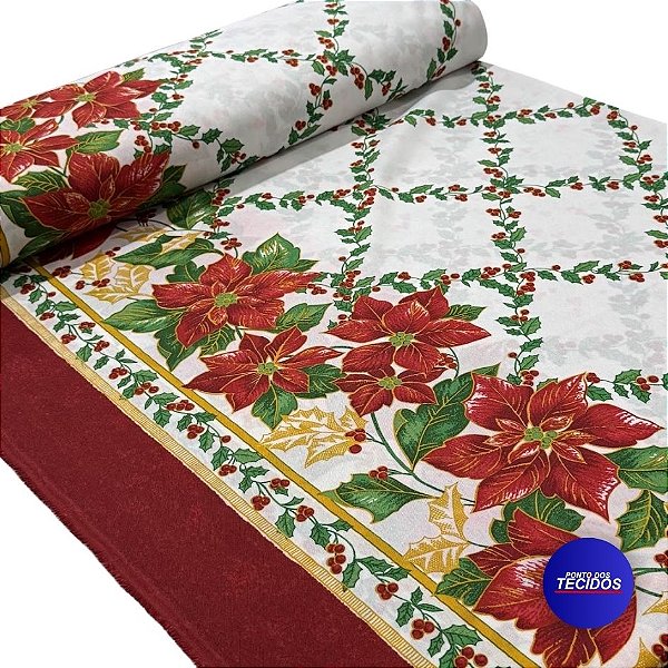 Tecido Oxford Estampado Natalino | 1,47 | Poinsétia Natal HO4116-2