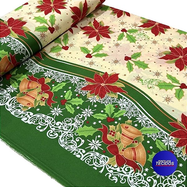 Tecido Oxford Estampado Natalino | 1,47 | Natal Sinos e Flores HO4112-2