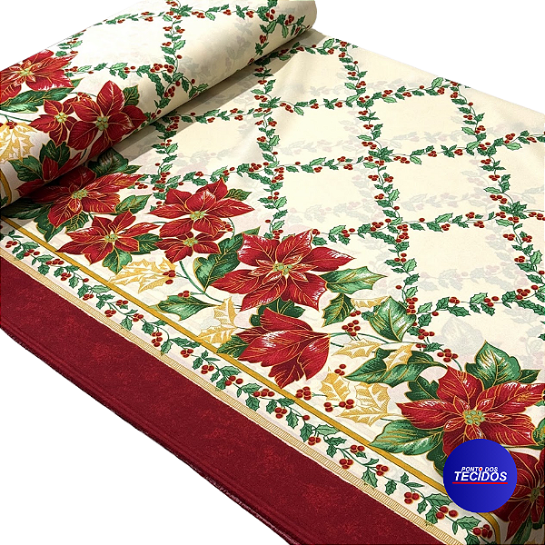 Tecido Oxford Estampado Natalino | 1,47 | Poinsétia Treliça HO1736-1