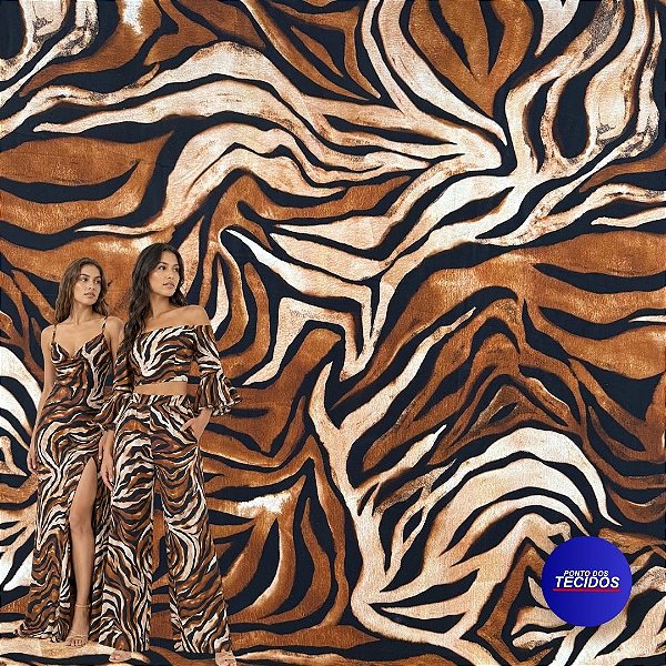 Tecido Viscose Estampada Digital - 1m X 1,50m - Animal Print Tigre 16817F-UN