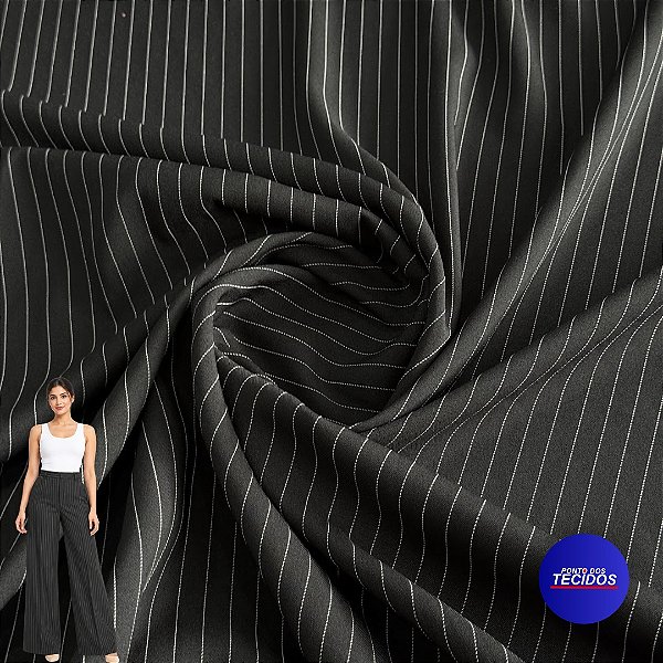Tecido Alfaiataria Twill Risca De Giz - 4% Elastano - 1m X 1,47m - Preto 310