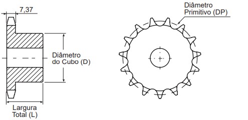 Engrenagem Simples DIN 08B 72Z