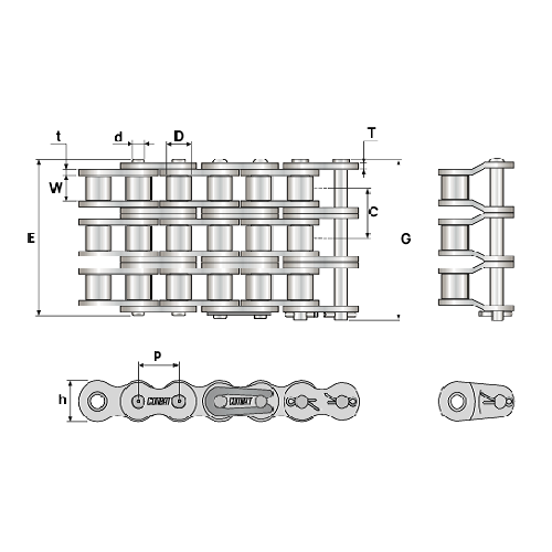 Corrente Tripla de Rolo DIN 32B-3