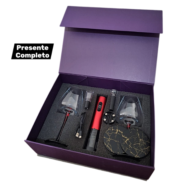 Kit Vinho - 02 Taças Romance + Abridor USB + Acessórios