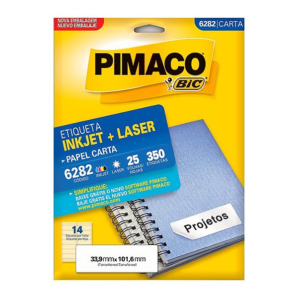 Etiqueta Pimaco InkJet+Laser Branca Carta 6282 C/350 Etiquetas