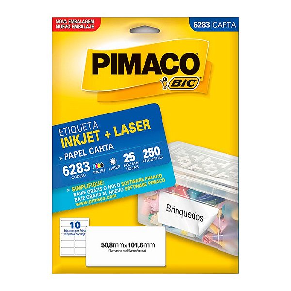 Etiqueta Pimaco InkJet+Laser Branca Carta 6283 C/250 Etiquetas
