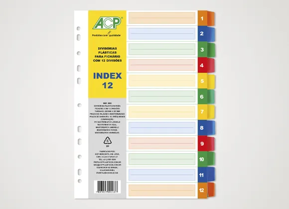 Divisória A-4 Plástica Colorida 12 Projeções ACP 855