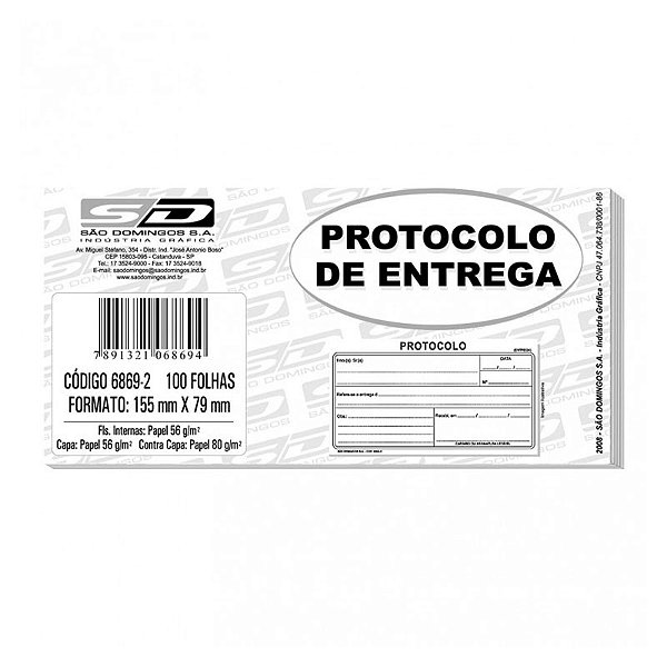 Impresso Protocolo Entrega Correspondência 6869-2 São Domingos BL C/100 FL