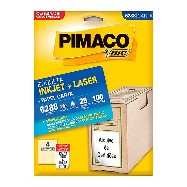 Etiqueta Pimaco InkJet+Laser Branca Carta 6288 C/100 Etiquetas