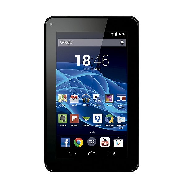Tablet Multilaser M7S Quad Core Preto Android 4.4 Kit Kat Dual Câmera Wi-Fi Tela Capacitiva 7" Memória 8GB - NB184