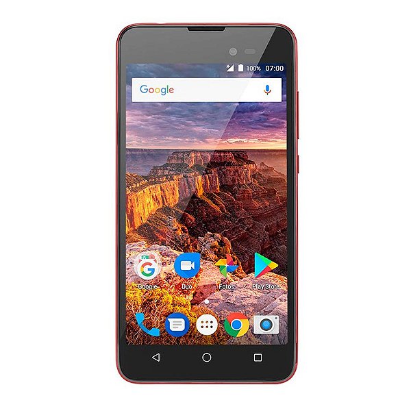 Smartphone Multilaser MS50L 3G QuadCore 1GB RAM Tela 5" Dual Chip Android 7 Preto/Vermelho - P9053