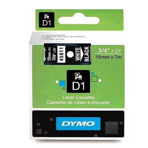 Fita Poliéster D1 Rotulador Dymo LM 19 MM X 7 M Branco/Preto Ref.: 45811