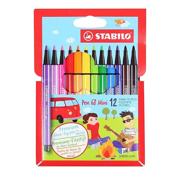 Estojo Canetas Hidrográficas Stabilo Pen 68 Mini c/ 12 unidades